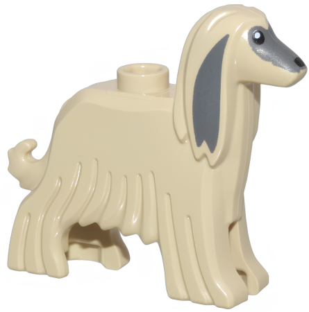 Собака Афганская борзая Lego Dog, Afghan Hound with Dark Bluish Gray Face and Ears, Black Eyes and Nose, and White Pupils Pattern 5189pb01 U